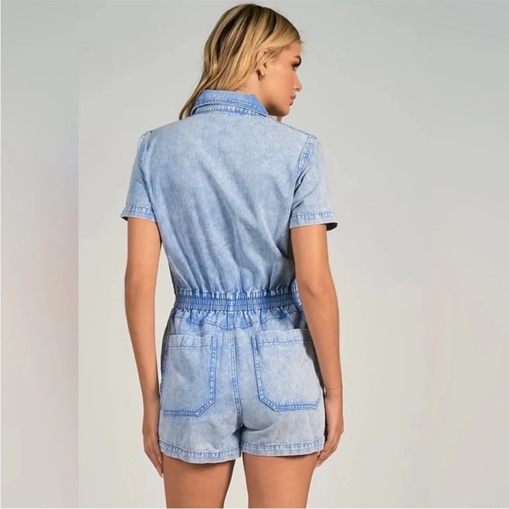 Elan Kelly acid wash romper blue size medium. - Picture 3 of 7